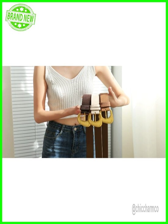 Genuine Suede Leather Wide Belt Metal Buckle for Jeans Dresses